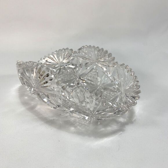 Cut Lead Crystal Glass Candy Nuts Snacks Dish American Brilliant Curved Edge - Picture 3 of 10
